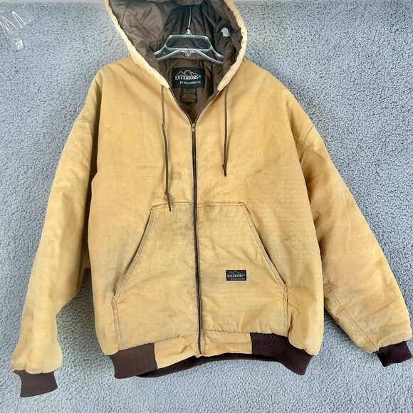 William Bay Work Jacket SIze XL 2XL Chore Hooded Brown Canvas Coat Lined Outdoor - Picture 2 of 7